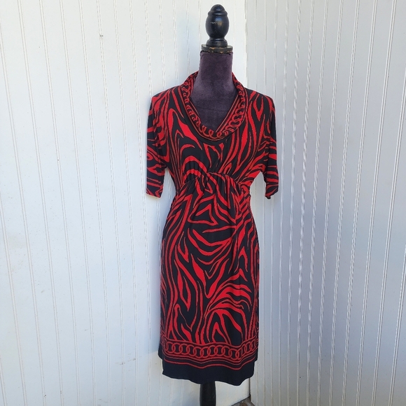 Glamour Dresses & Skirts - Glamour Women's Red Black Dress Elastic Waist Cowl Neck Stretch Sz 6